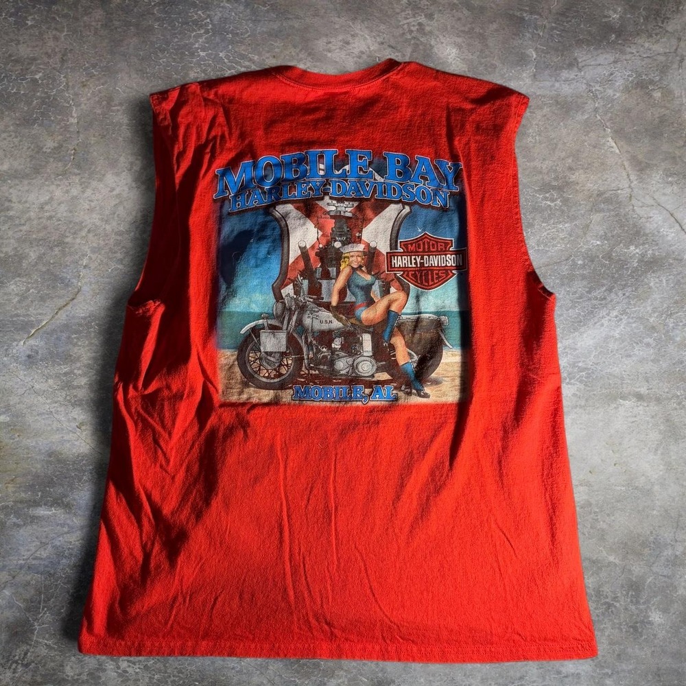 Harley-Davidson Mobile Bay Alabama Freedom Sleeveless Shirt 2XL Red Muscle Tee